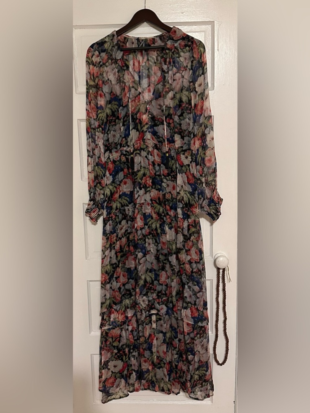 Anthropologie Marais Floral Maxi Dress in Black with Red, Pink and Blue Accents - Picture 3 of 7